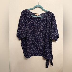 Michael Kors Dark Blue Leaf Pattern Tunic Blouse